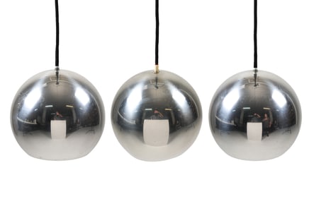 SPACE AGE CHROME GLOBE PENDANT LIGHTS C. 1960S