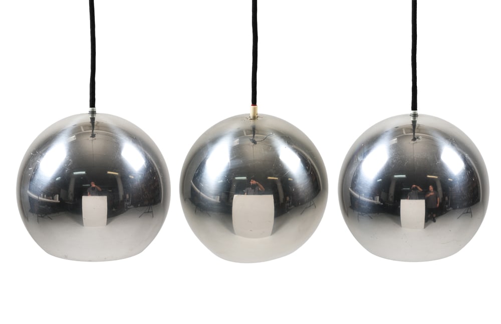 SPACE AGE CHROME GLOBE PENDANT LIGHTS C. 1960S (1 of 20)