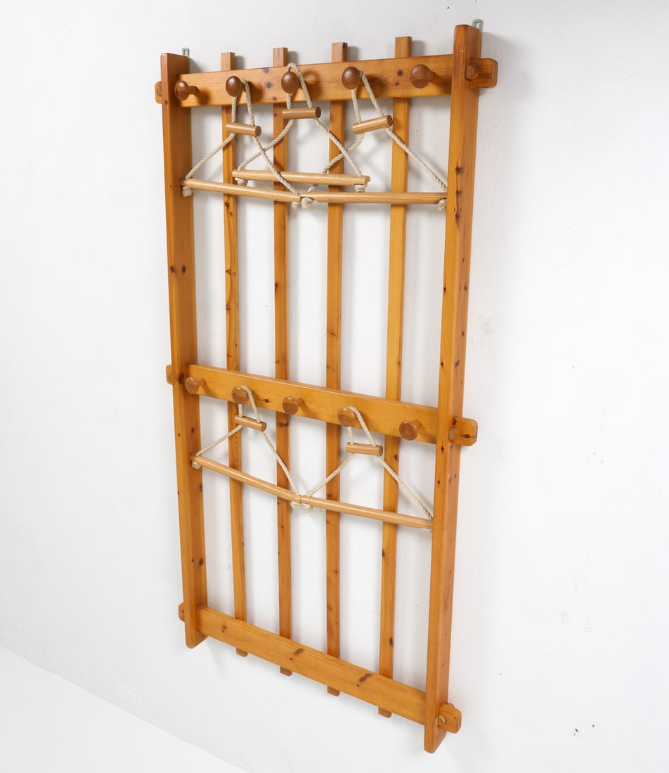 SWEDISH PINE WALL COAT RACK C. 1970S (1 of 10)