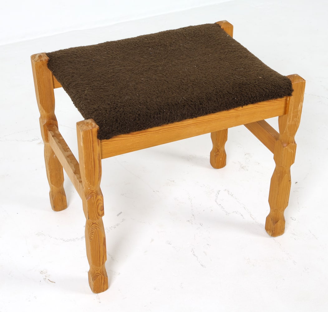 SCANDINAVIAN PINE & WOOL OTTOMAN 1970S (1 of 13)