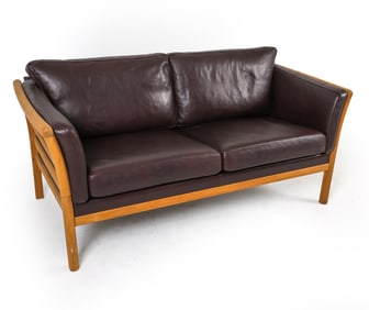 MID-CENTURY DANISH OAK & LEATHER SOFA 1970S