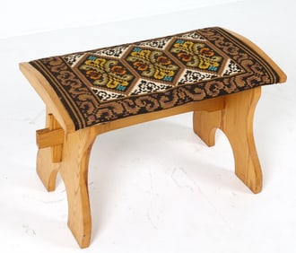 SWEDISH PINE & WOOL OTTOMAN STOOL C. 1970S
