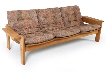 YNGVE EKSTROM SWEDISH OAK & WOOL SOFA C. 1970S