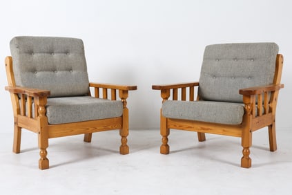 HENNING KJAERNUIF STYLE PINE LOUNGE CHAIRS C.1970S