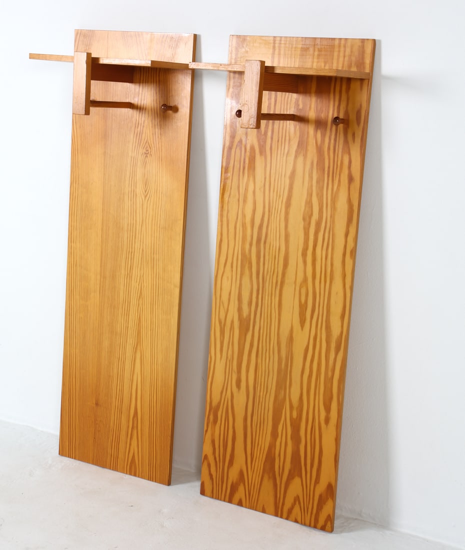 PAIR OF SWEDISH PINE WALL COAT RACKS C. 1970S (1 of 16)