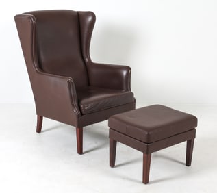 BORGE MOGENSEN STYLE DANISH LEATHER LOUNGE CHAIR