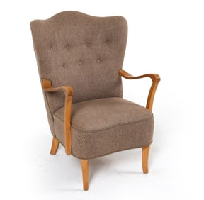 ALFRED CHRISTENSEN STYLE BEECH & WOOL LOUNGE CHAIR