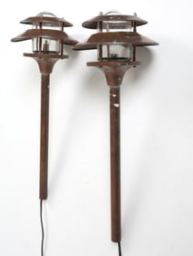 PAIR OF SCANDINAVIAN COPPER OUTDOOR POLE LIGHTS