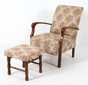 DANISH BEECH LOUNGE CHAIR & OTTOMAN C. 1960S