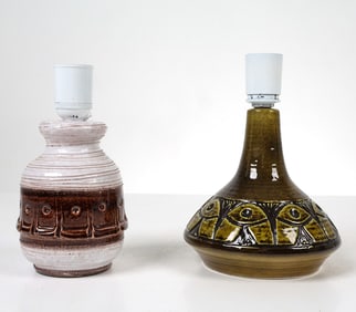 PAIR SCANDINAVIAN STUDIO CERAMIC TABLE LAMPS 1970S