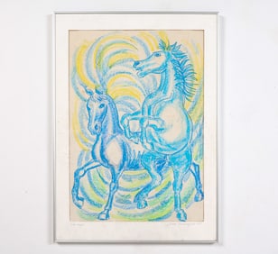 SWEDISH OIL PASTEL HORSE DRAWING 1987