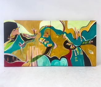 JOAN MILLER (20TH C.) ABSTRACT DIPTYCH A/C