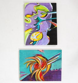 (2) JOAN MILLER (20TH C.) ABSTRACT A/C