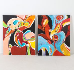 (2) JOAN MILLER (20TH C.) ABSTRACT A/C