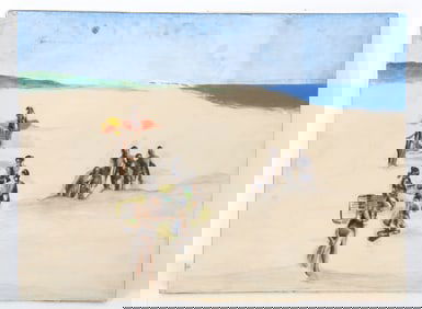 JOAN MILLER (20TH C.) MIXED MEDIA BEACH SCENE