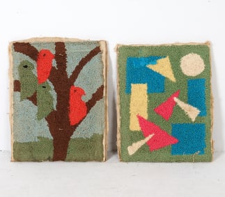 MID-CENTURY ABSTRACT HOOKED RUG WALL TAPESTRIES