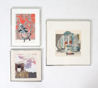 (3) JOAN MILLER (20TH C.) ABSTRACT MIXED MEDIA