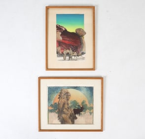 (2) JOAN MILLER (20TH C.) ABSTRACT COLLAGE M/M