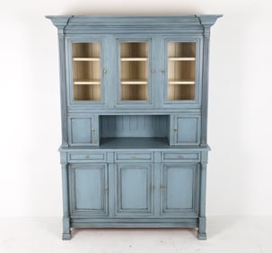 ANTIQUE STYLE BLUE PAINTED HUTCH CABINET