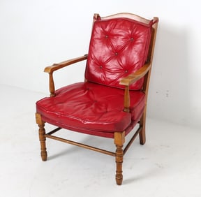 MID-CENTURY WALNUT & LEATHER ARMCHAIR