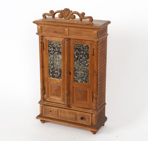VINTAGE MINIATURE CARVED WOODEN CABINET