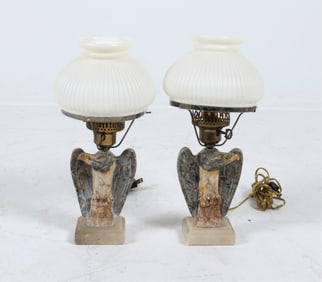 (2) CARVED ALABASTER EAGLE DESK LAMPS