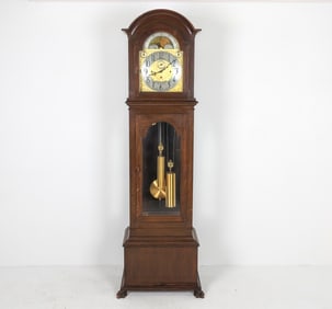 ANTIQUE MAHOGANY TALL CASE CLOCK BRASS WORKS