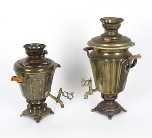 (2) ANTIQUE RUSSIAN BRASS SAMOVARS