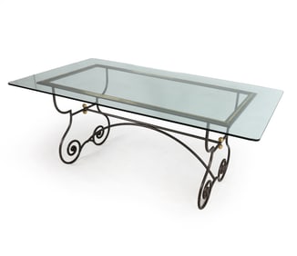 FRENCH STYLE WROUGHT IRON & GLASS TABLE