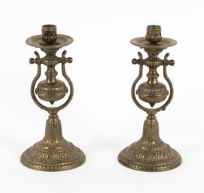 PAIR VINTAGE NAUTICAL BRASS GIMBLE CANDLESTICKS