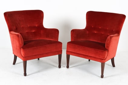 ATTR. FRITS HENNINGSEN VELOUR EASY CHAIRS C. 1950S