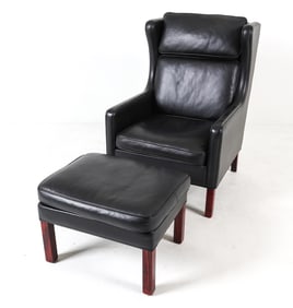 BORGE MOGENSEN STYLE DANISH LEATHER WINGBACK CHAIR