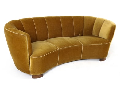 SLAGELSE DANISH VELOUR BANANA SOFA C. 1940S