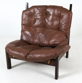 TORBJORN AFDAL STYLE PINE & LEATHER LOUNGE CHAIR