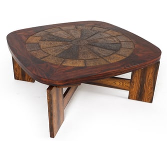 TUE POULSEN STYLE ROSEWOOD & CERAMIC COFFEE TABLE