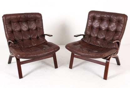 PAIR OF INGMAR RELLING STYLE BEECH EASY CHAIRS