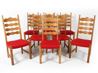 8 HENNING KJAERNULF STYLE DANISH OAK DINING CHAIRS
