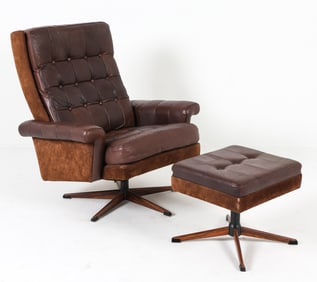 MANNER OF GEHL & NISSEN LEATHER CHAIR W/OTTOMAN