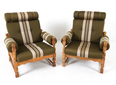 HENNING KJAERNULF STYLE DANISH OAK LOUNGE CHAIRS
