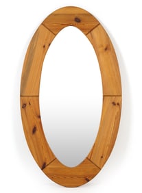 GLAS MASTER SWEDISH PINE OVAL WALL MIRROR C. 1970S