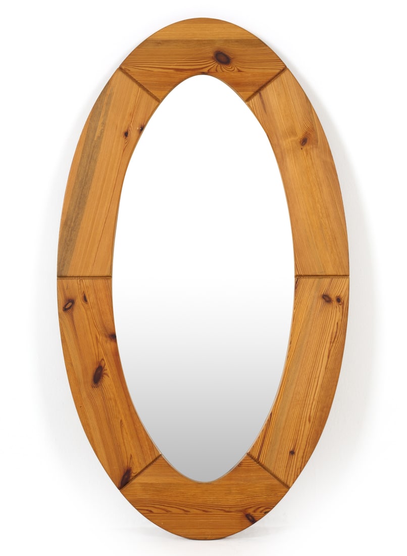 GLAS MASTER SWEDISH PINE OVAL WALL MIRROR C. 1970S (1 of 5)