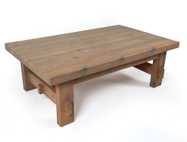 JENS LYNGSOE STYLE BRUTALIST PINE COFFEE TABLE
