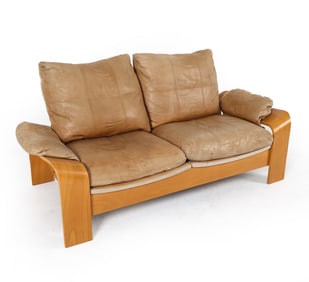 SCANDINAVIAN BEECH & LEATHER SOFA