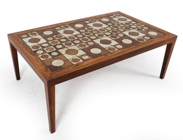 DANISH ROSEWOOD & CERAMIC TILE COFFEE TABLE 1960S