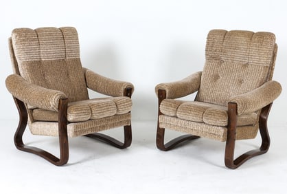 PAIR OF BEECH & WOOL LOUNGE CHAIRS 1970S
