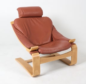 AKE FRIBYTTER BEECH & LEATHER 'KROKEN' CHAIR