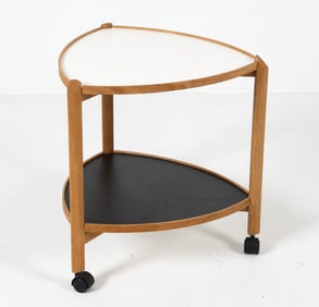 HANS BOLLING STYLE DANISH OAK ROLLING SIDE TABLE