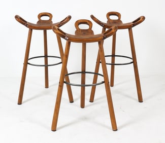 (3) ATTR. SERGIO RODRIGUES BEECH STOOLS C. 1970S