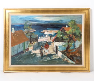 SVEND NIELSEN (1909-1983) HARBOR PAINTING O/C