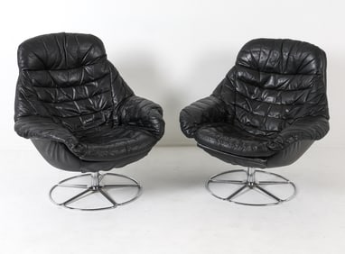H. W. KLEIN STYLE LEATHER & STEEL LOUNGE CHAIRS